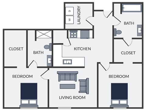 a floor plan of a house with bedrooms and baths and a living room and kitchen